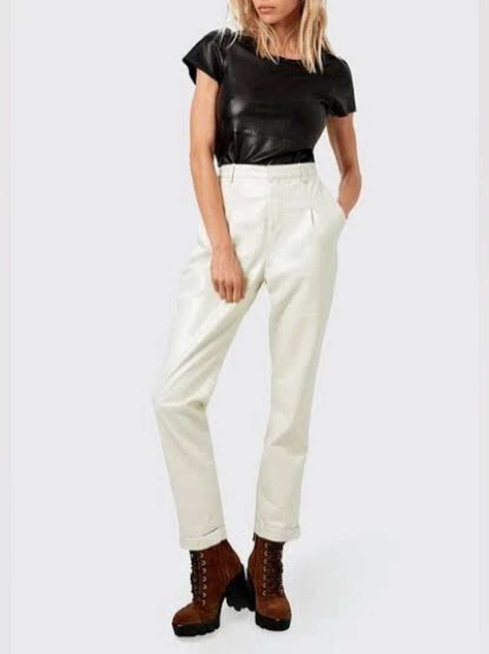 AS by DF Denise Recycle Leatjer Trousers Buttercream NWT with flaws Size 6